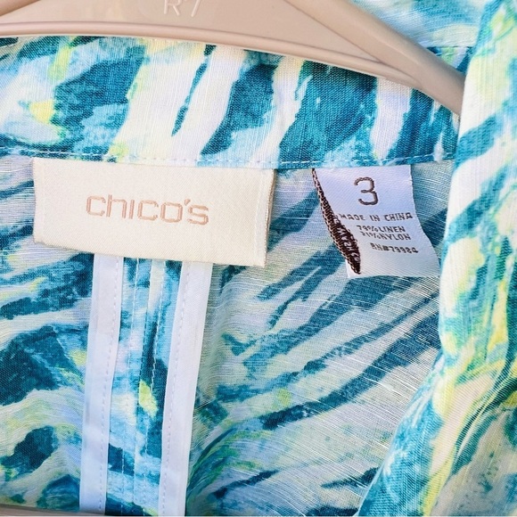 Chico's Linen/Blend Button Up LIGHTWEIGHT Jacket Top Blue Multicolor Sz 3 or XL - Picture 2 of 8